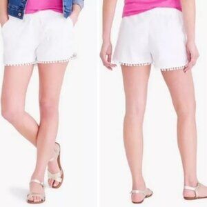 J Crew Shorts Women M Linen Cotton Pom Pom Fringe Pocket Elastic Drawstring